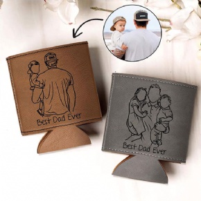 Custom Leather Dad Portrait Beer Can Cooler Pu Leather Neoprene Can Cooler Sleeve Stubby Holder Custom logo Gift For Dad