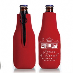 Custom Venue Illustration Collapsible Foam Zippered Bottle Cooler Wedding Favors Beverage Insulator Bottle Holders Party Favor